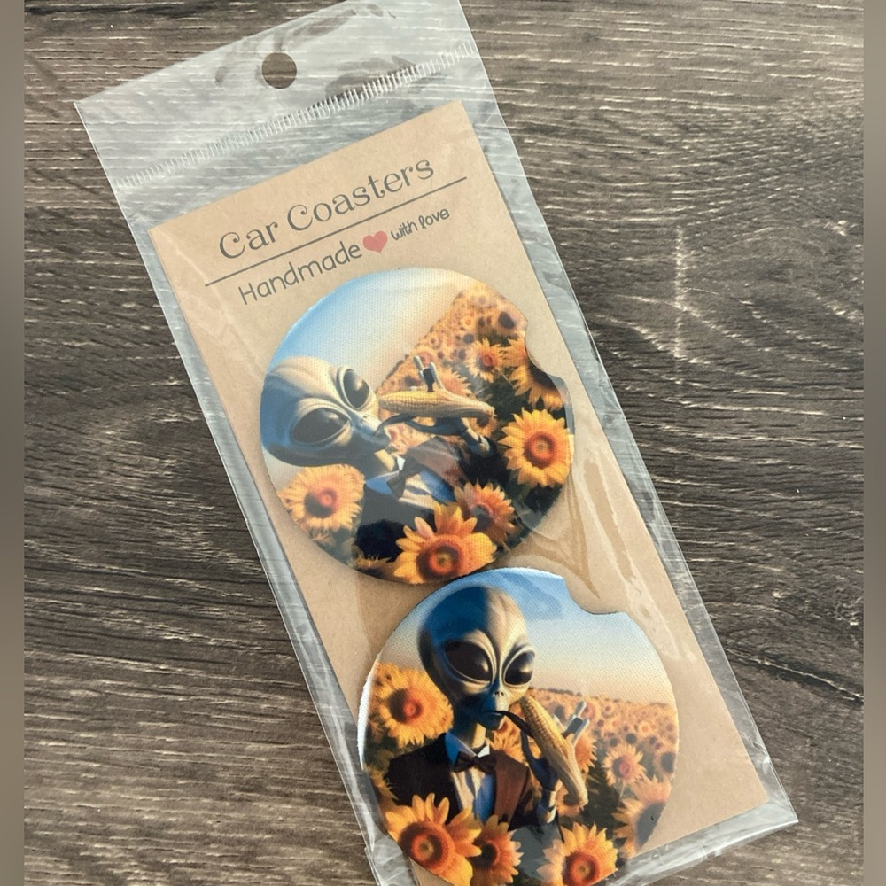 Alien Sunflower Car Coasters
